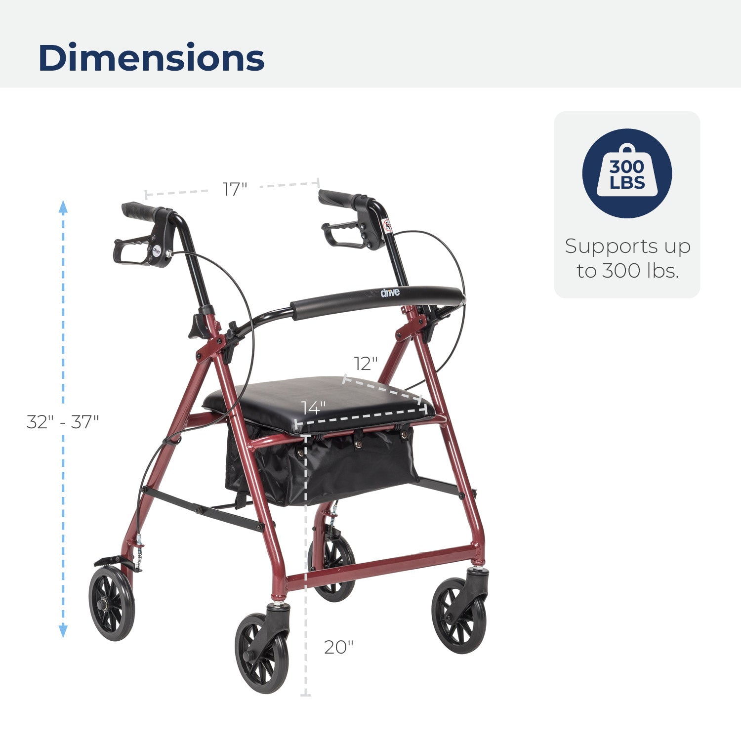Aluminum Rollator Walker with Seat, 6