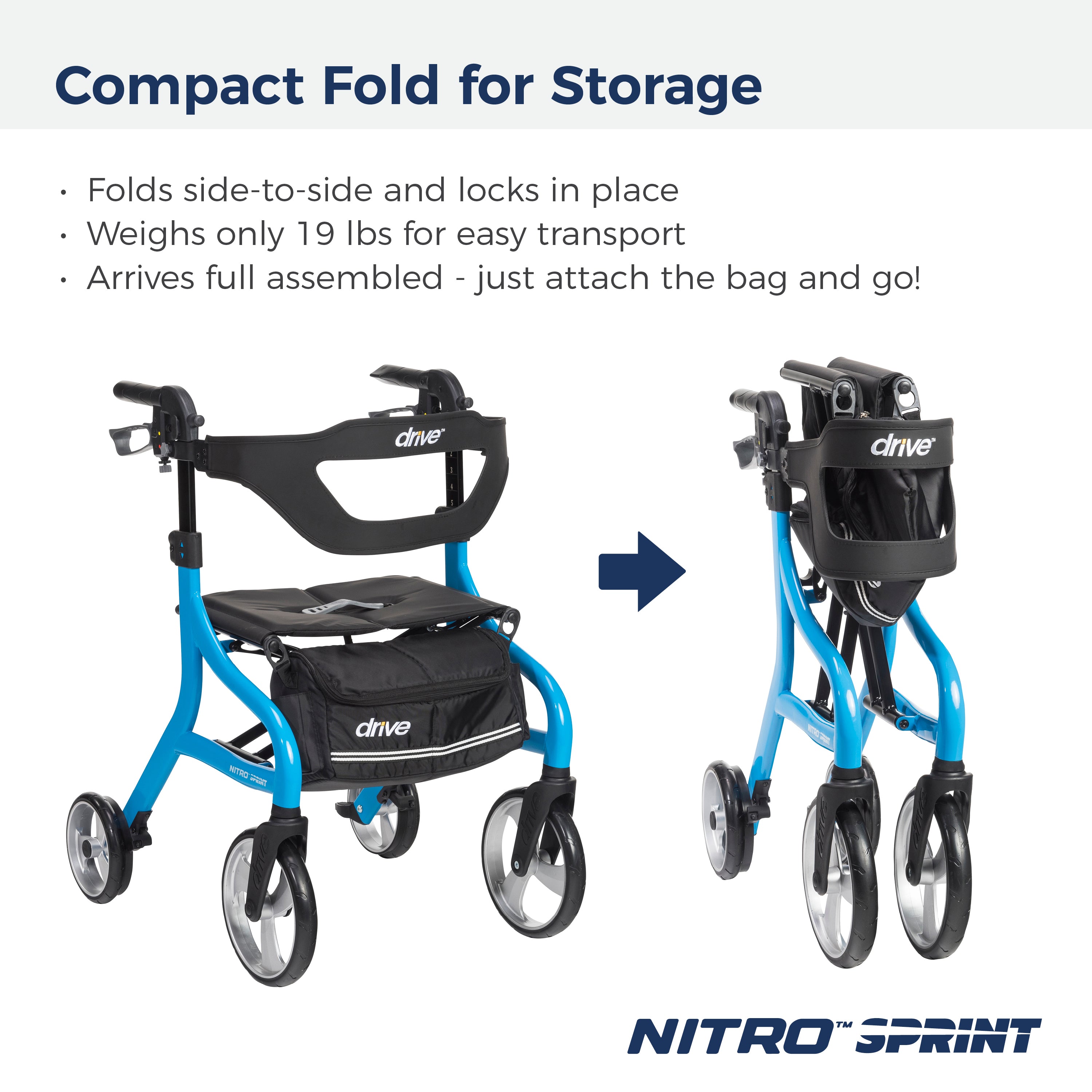 Nitro Sprint Rollator Rolling Walker with Accessories, Hemi