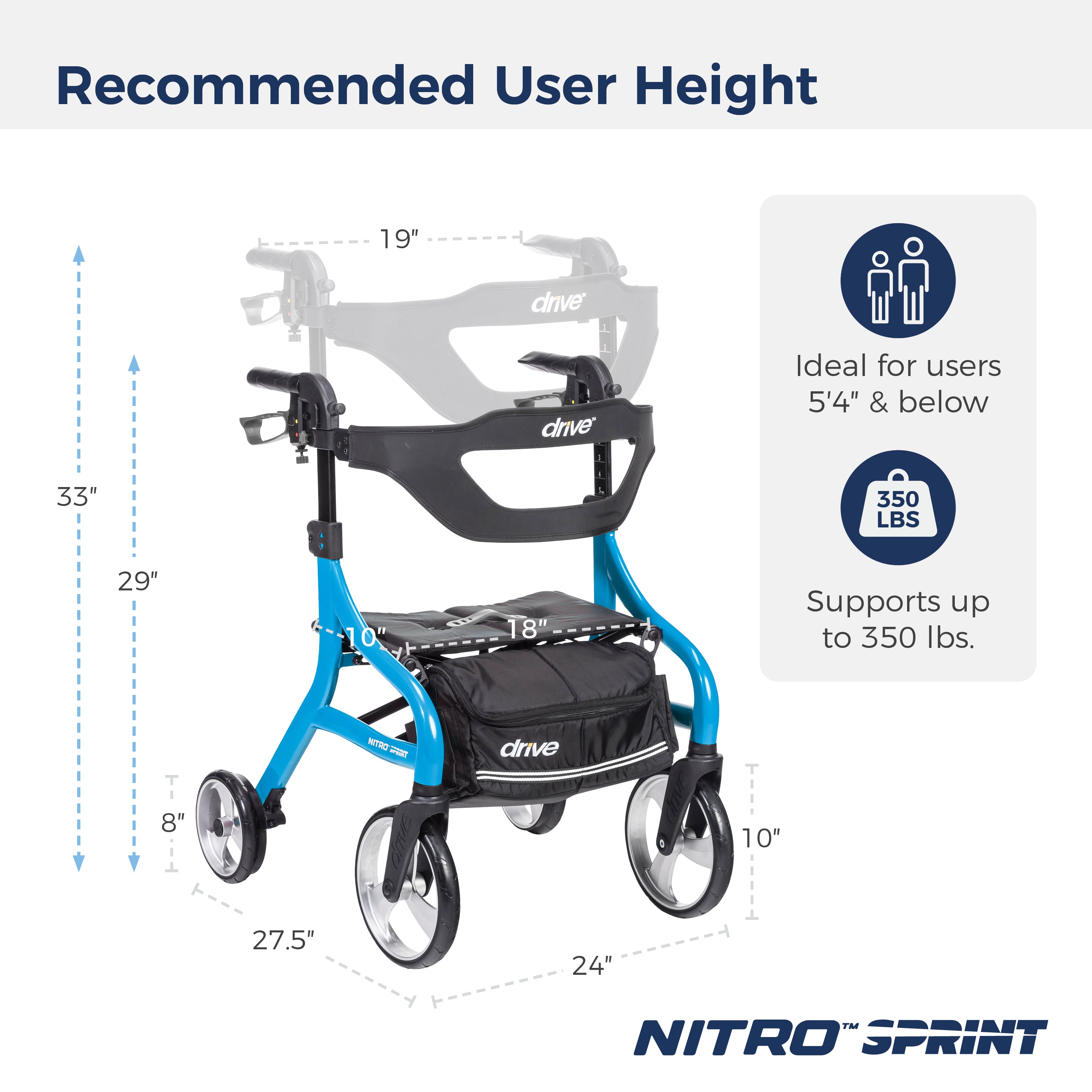 Nitro Sprint Rollator Rolling Walker with Accessories, Hemi