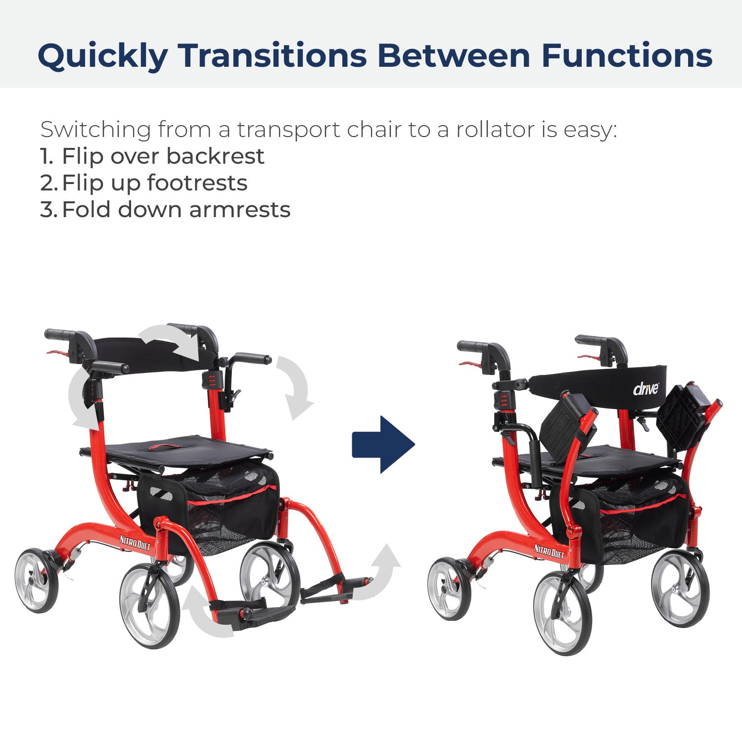 Nitro Duet Dual Function Transport Wheelchair and Rollator Rolling