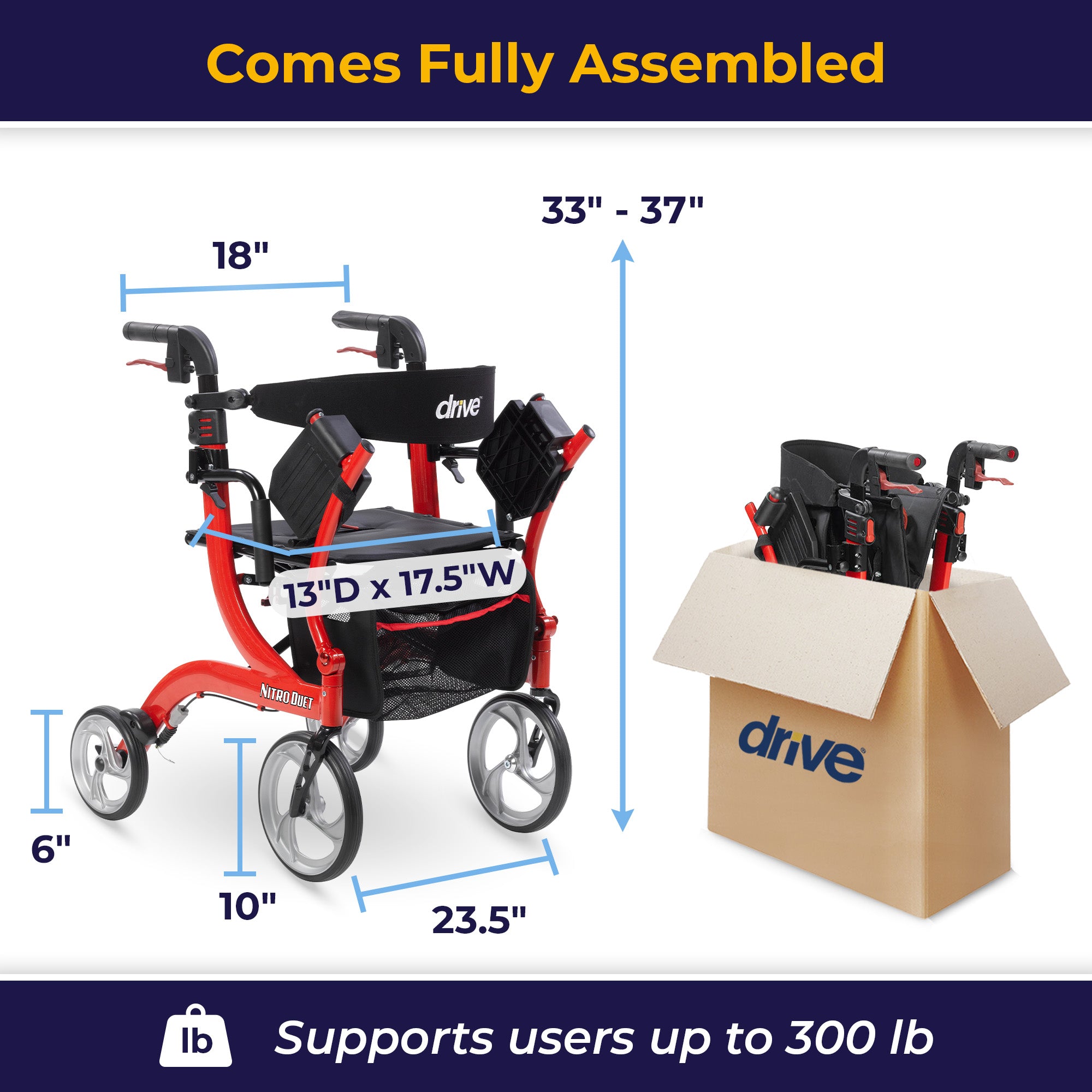 Nitro Duet Dual Function Transport Wheelchair and Rollator Rolling