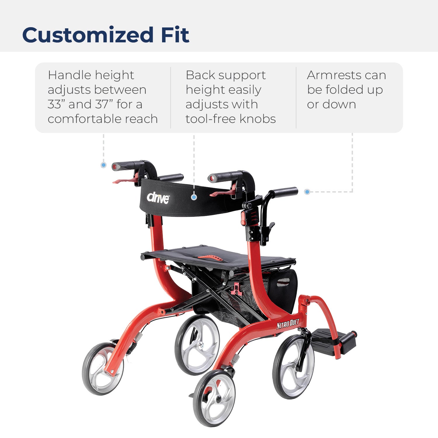 Nitro Duet Dual Function Transport Wheelchair and Rollator Rolling